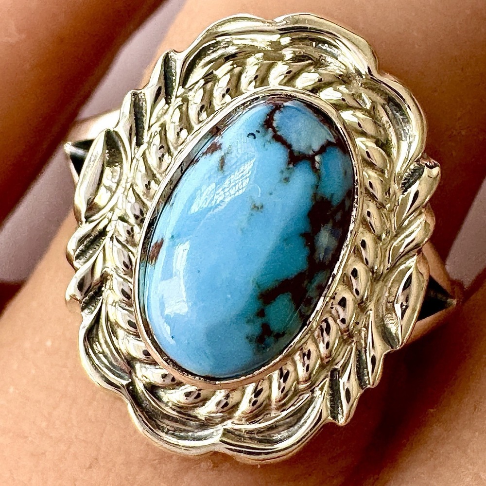 Navajo‎ Blue Golden Hills Turquoise Ring Sz 8 Signed V Chee Sterling Native